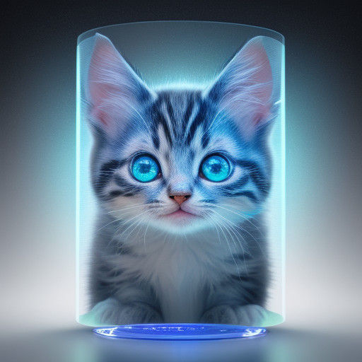 Dreamy Sci-Fi Kitten Hologram Artwork in Pastel Colors