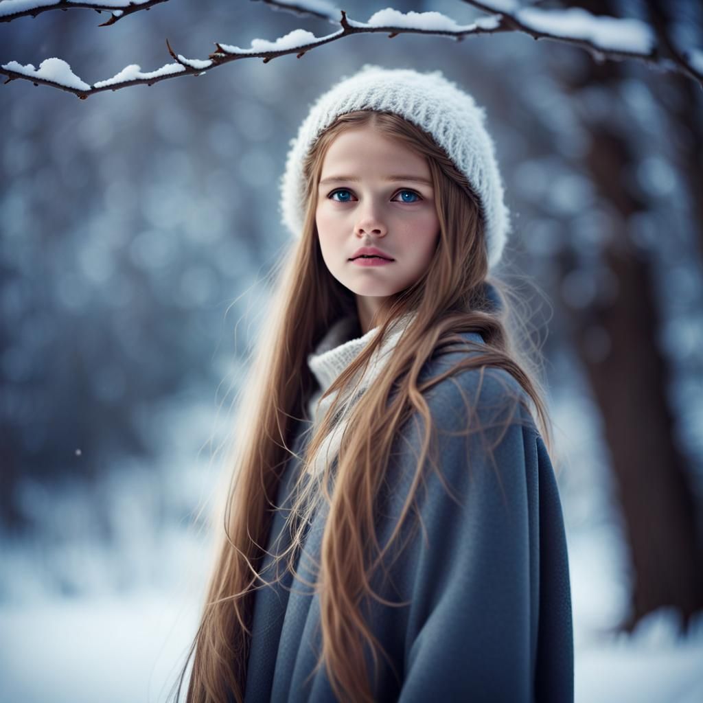 Girl with Shining Aura in Mesmerizing Snow
