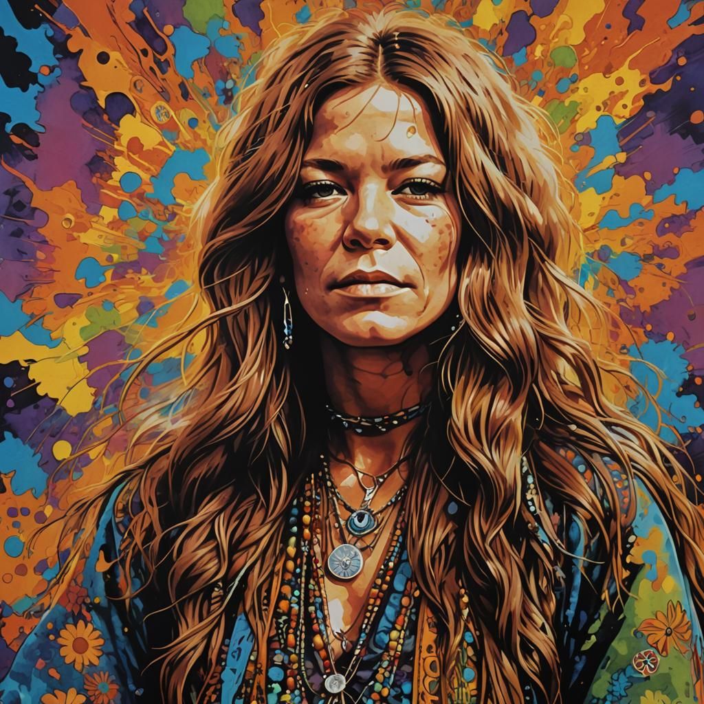 Janis Joplin at Woodstock: Psychedelic Acrylic Portrait