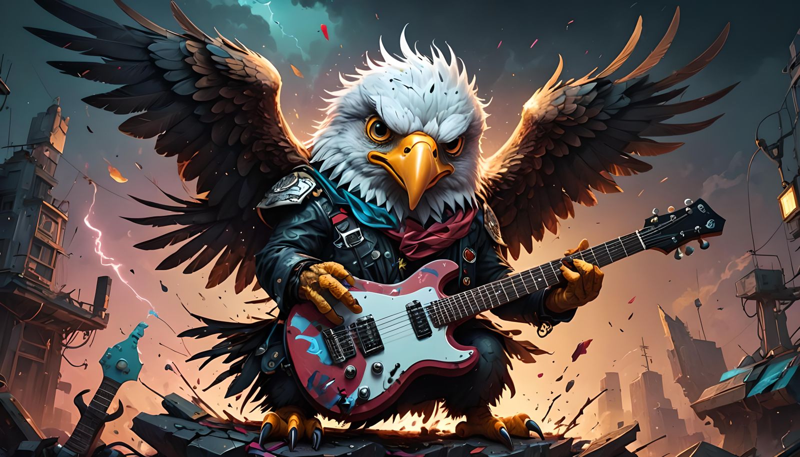 Wacky Rocker Eagle: Detailed Digital Art