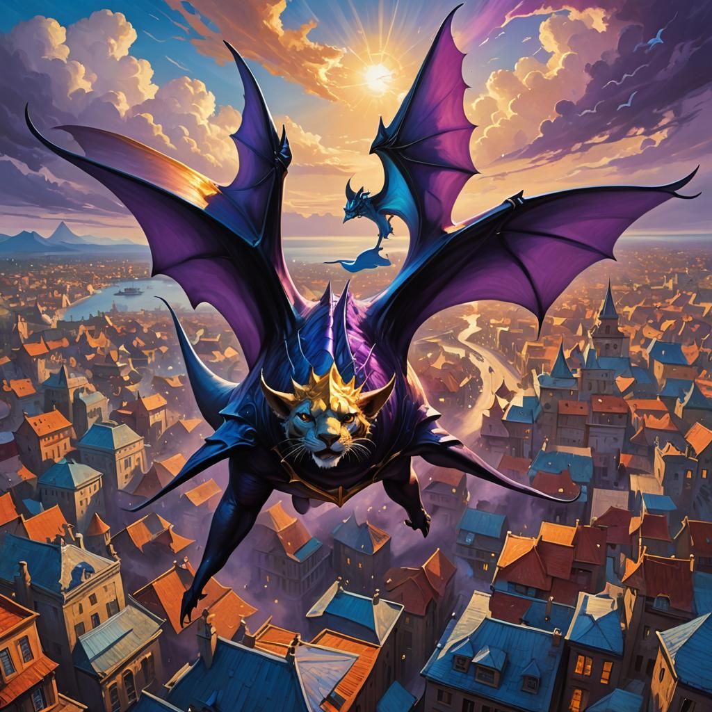 Fantasy Manta Ray Lion Dragon in Oil Painting Style