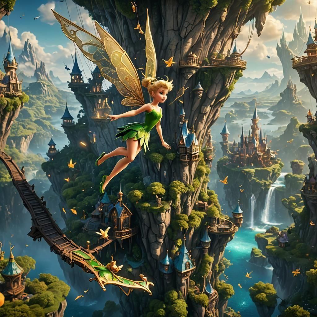 Tinkerbell Flies Through Neverland: Fantasy Concept Art