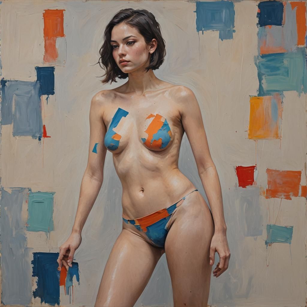 Abstract Art: Nude Female Figure in Complementary Colors