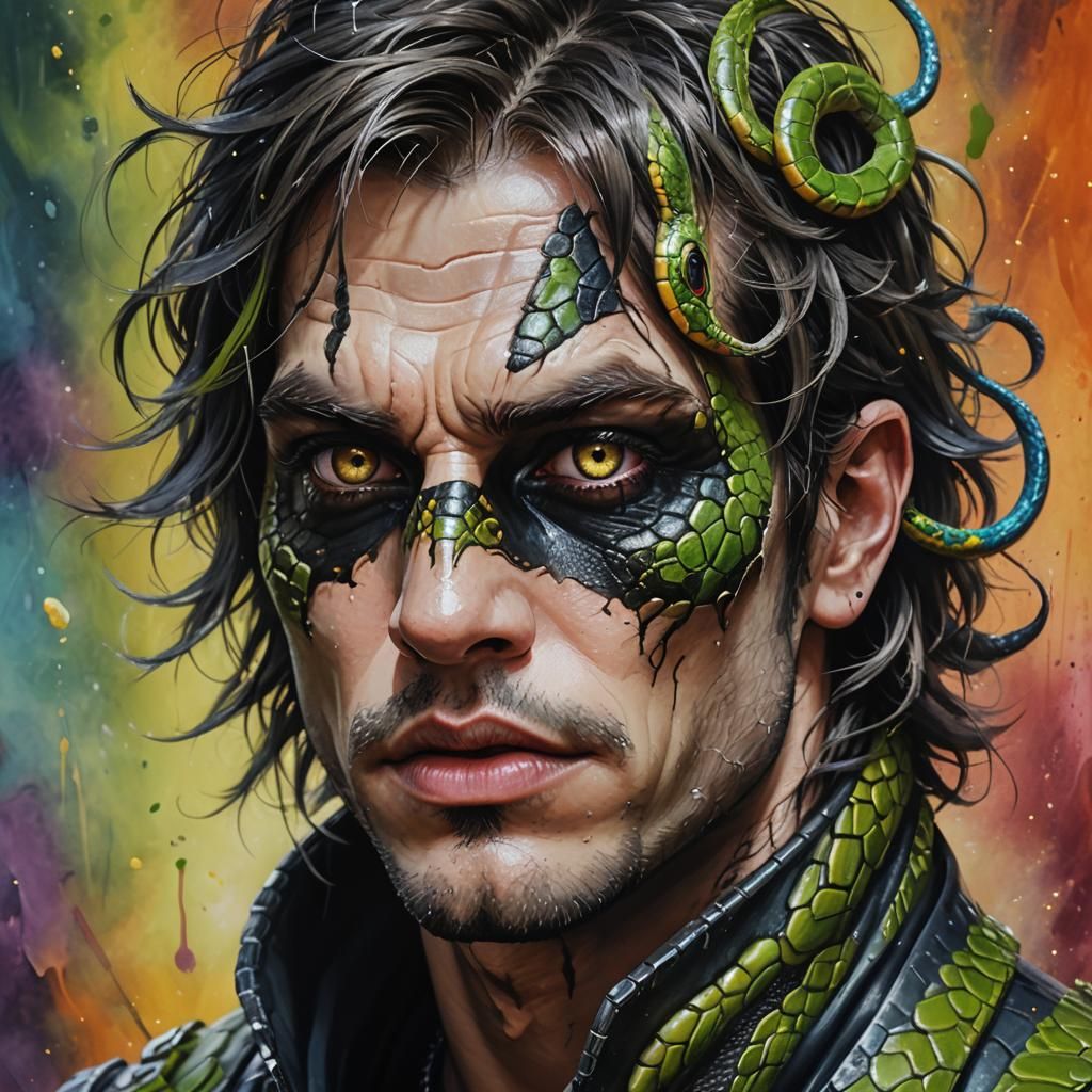 Man in Lizard Cosplay Makeup: Hyperrealistic Digital Art