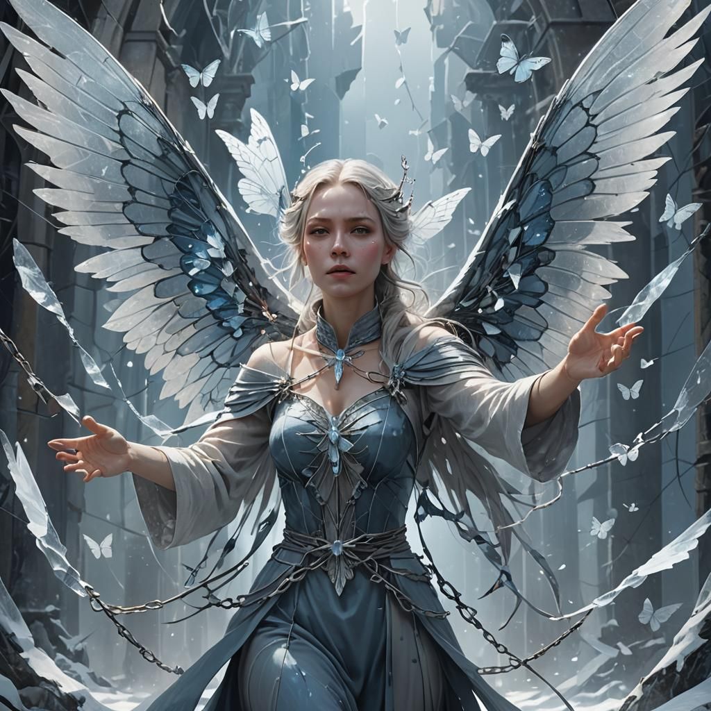 Winged Woman with Ice: Fantasy Art in Unreal Engine
