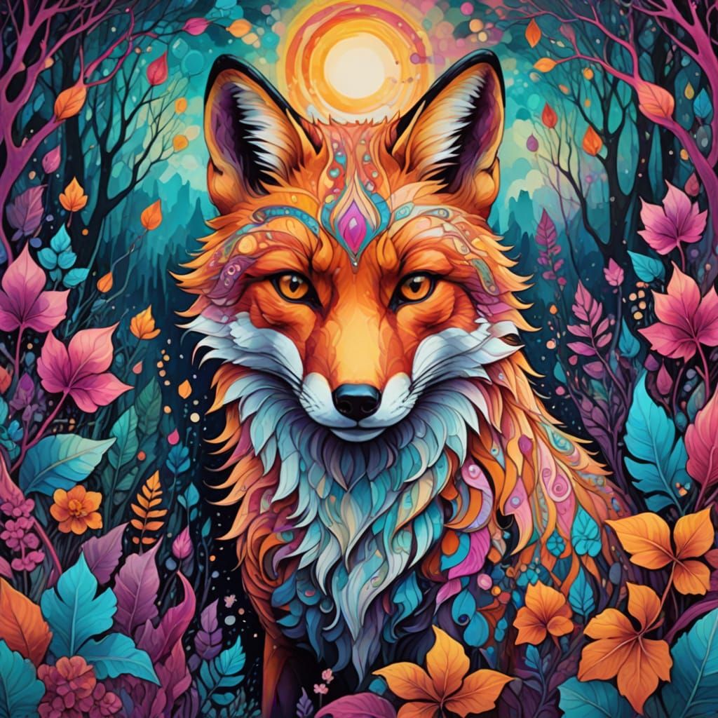 Surreal Fox Landscape in Vibrant Alcohol Ink