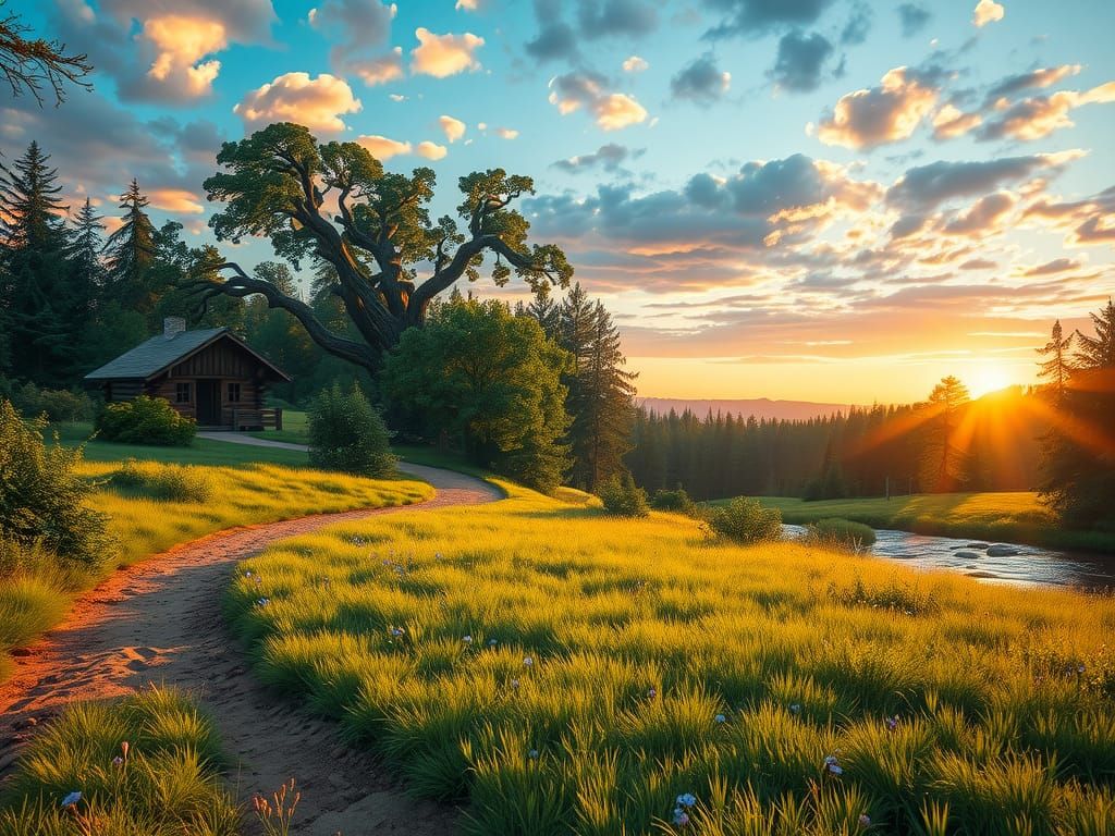 Sunset Forest Clearing as Digital Painting