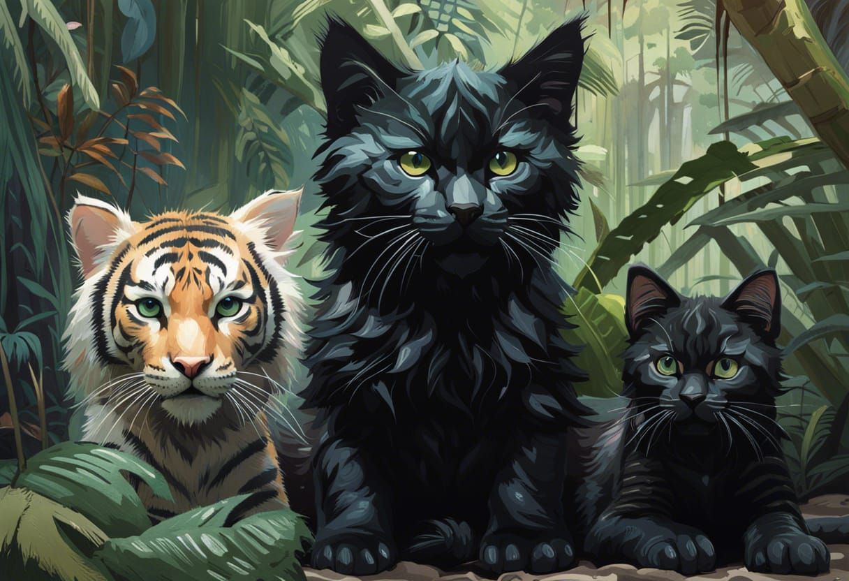 Kitten, Cat, and Tiger in Rainforest: Splash Art