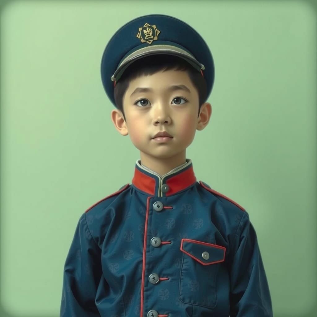 Chinese Boy in Mao Uniform, Photorealistic Portrait