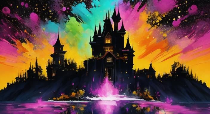 Queen Silhouette with Castle in Watercolor Style