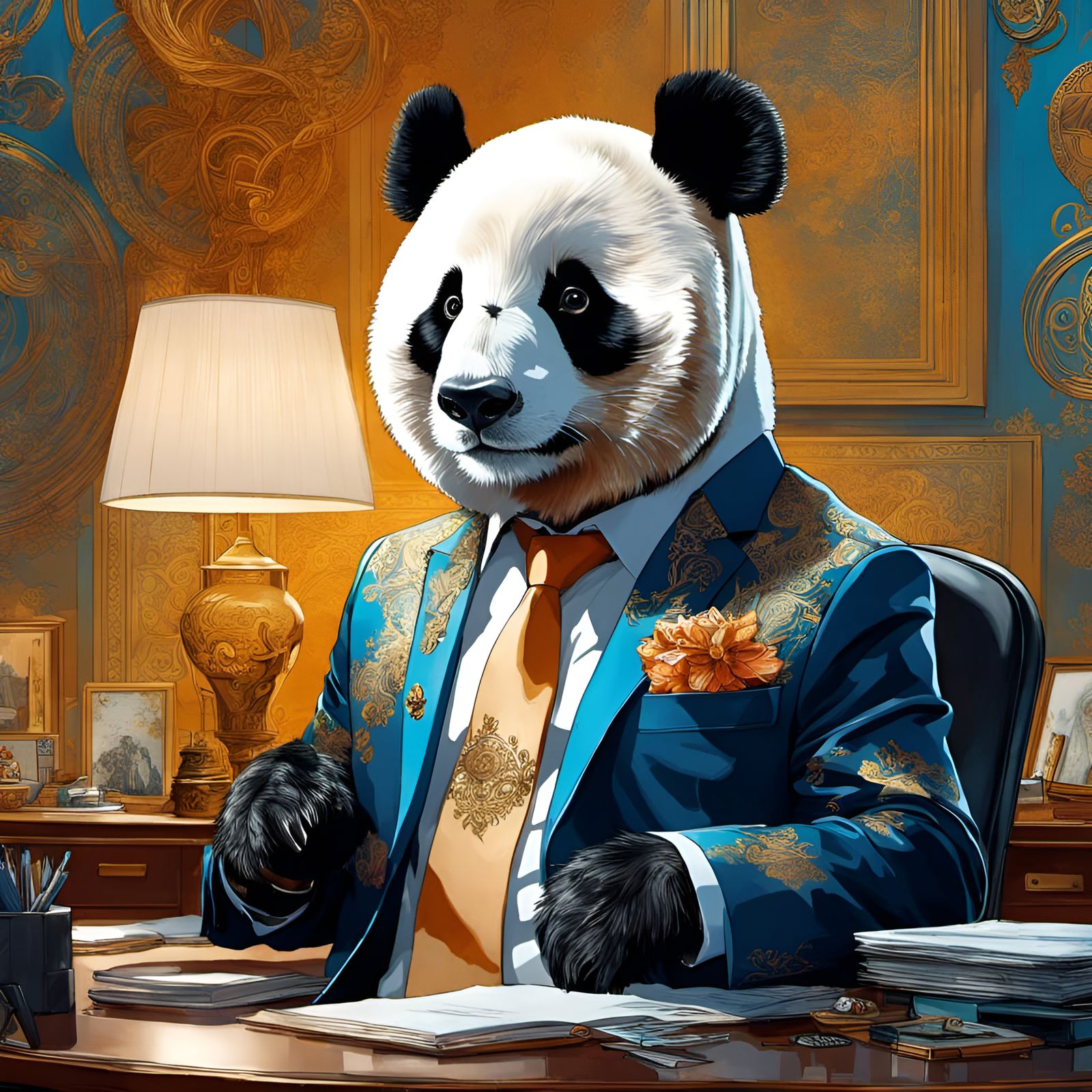Panda Businessman Portrait with Intricate Details