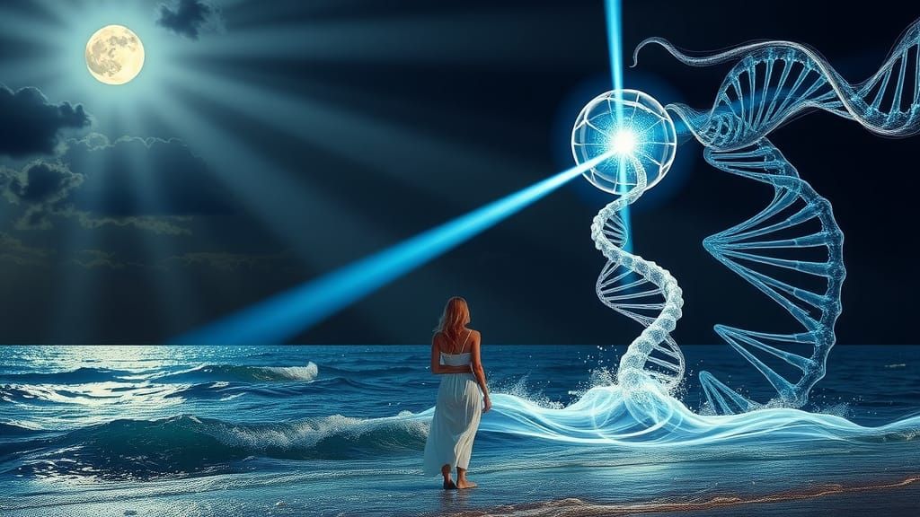 Ocean DNA Helix Crystal Orb with Blue Energy