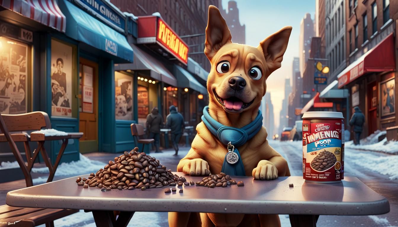 Dog Selling Poop in NYC, Comic Book Art