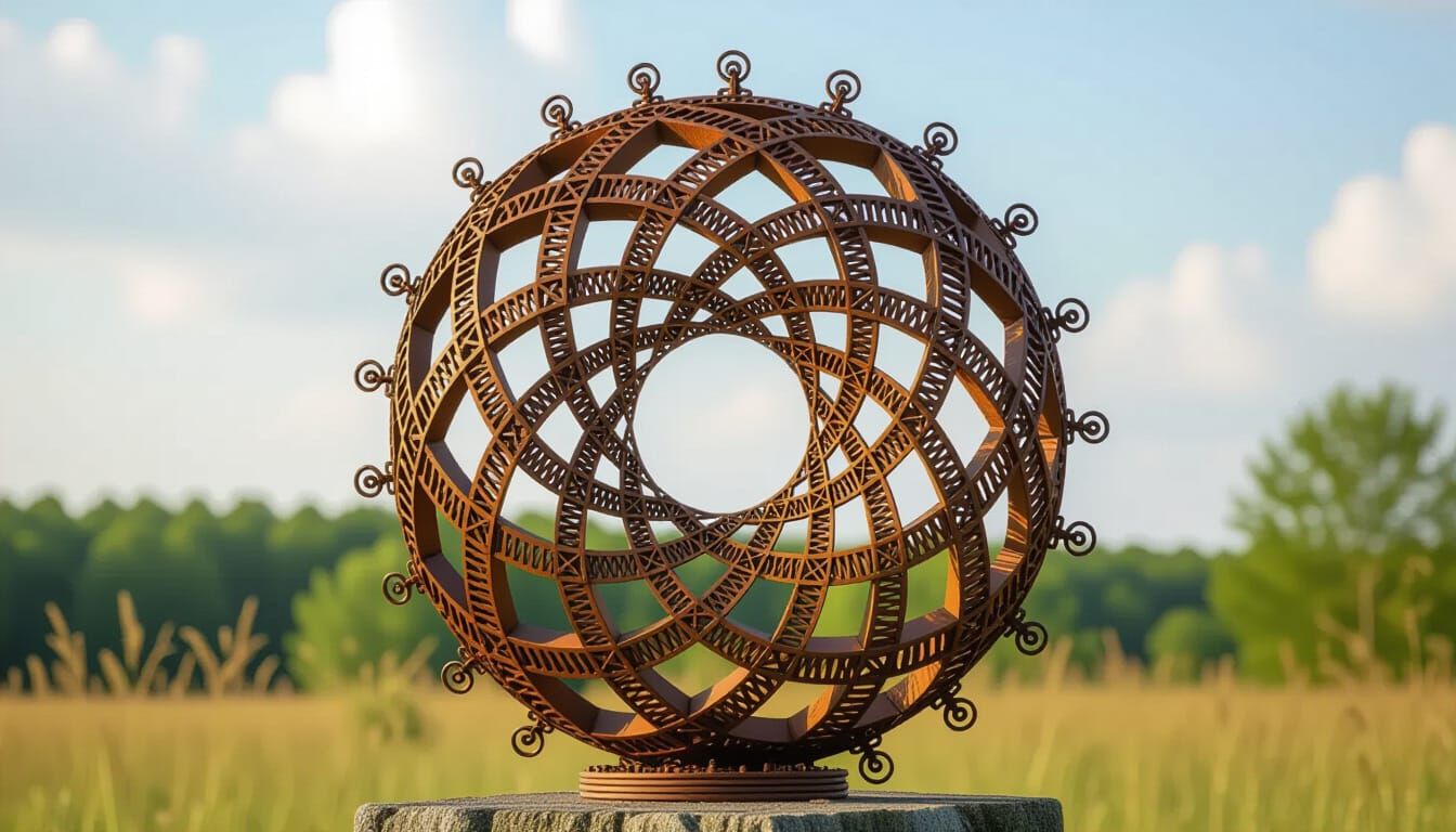 Hyperrealistic Metal Sculpture of Summer Happiness in Vortic...