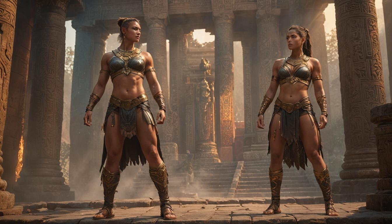 Heroic Fitness Trainer in Ancient Temple Concept Art