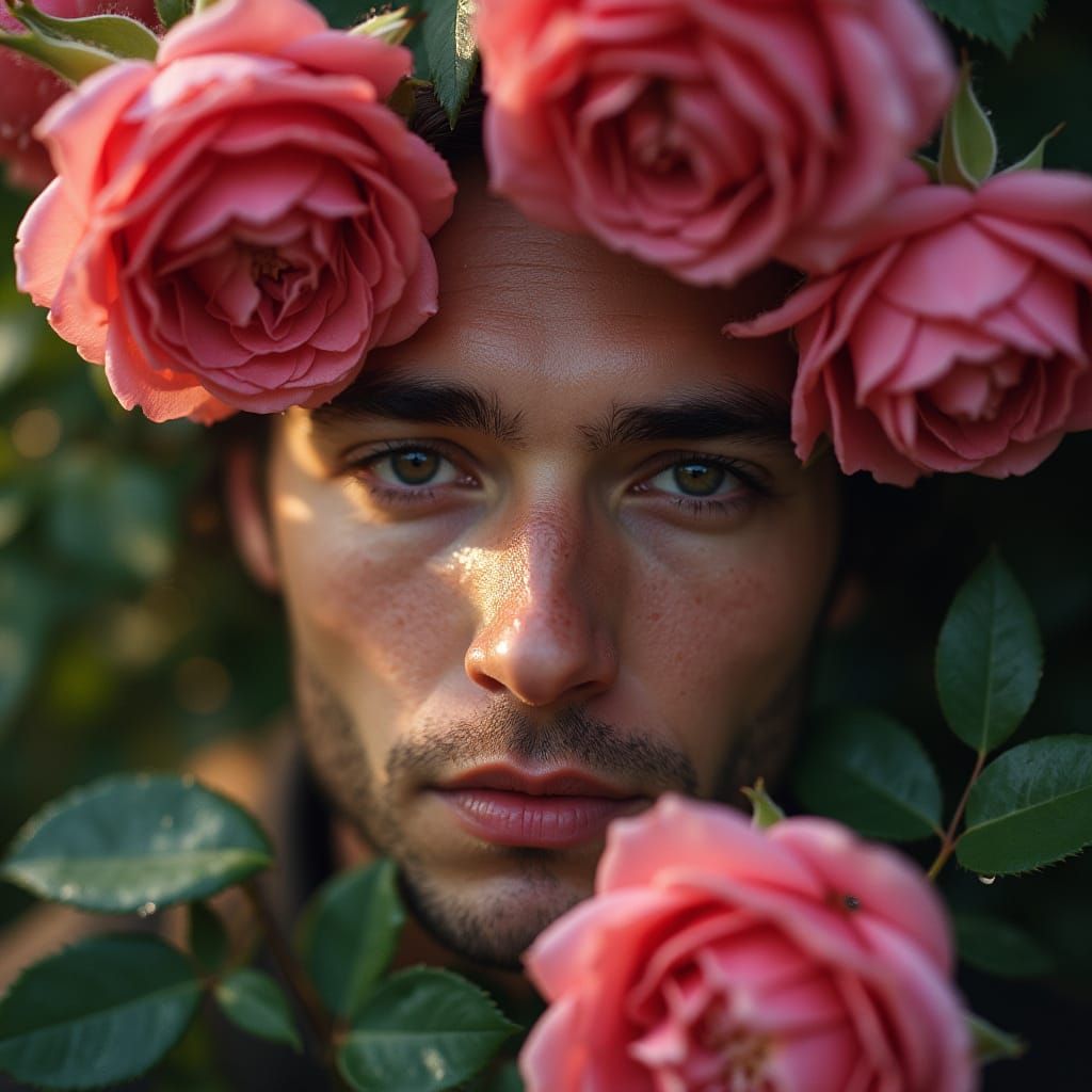 Man Hides in Whispers of Blooming Roses