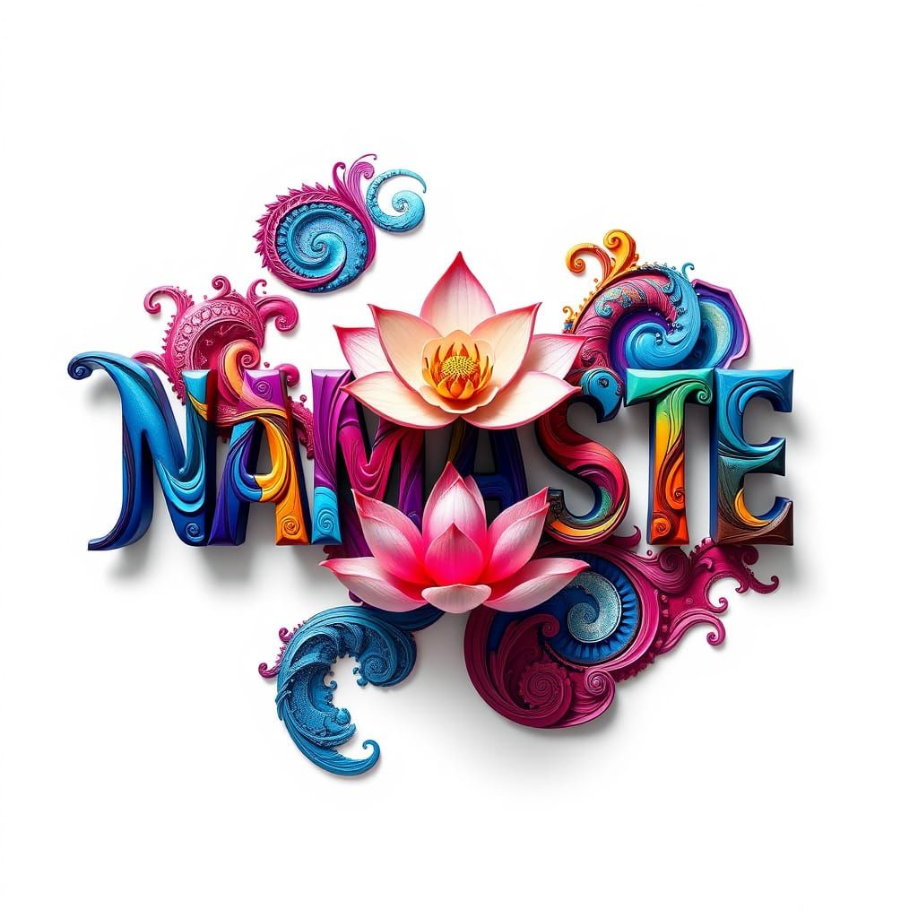 Vibrant 3D Namaste Letters with Lotus Flower