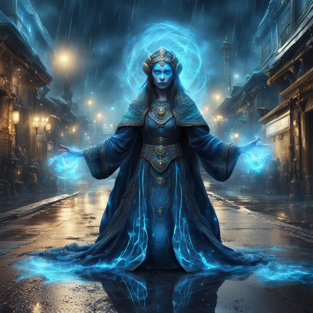 Levitating Priestess with Fluorescent Markings