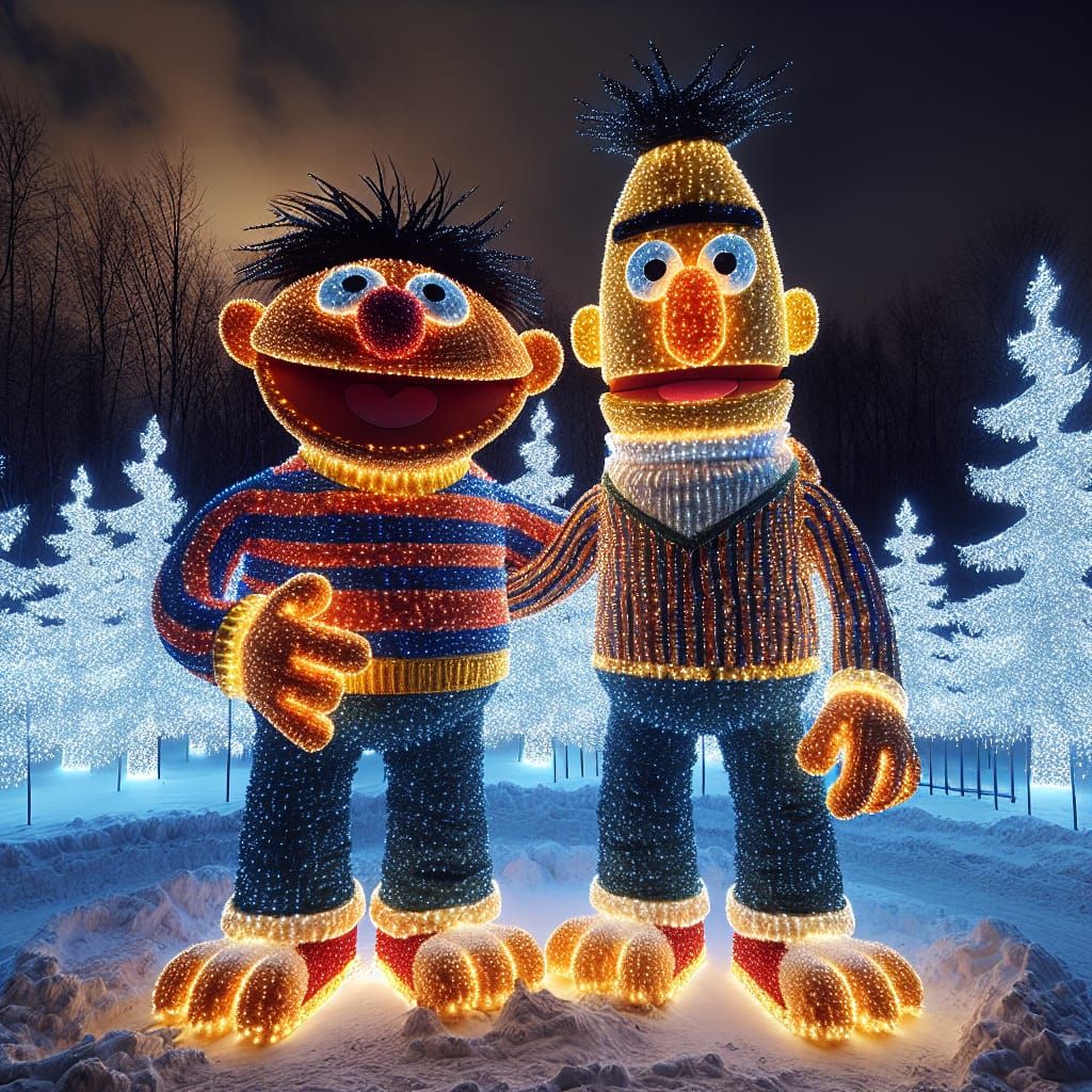 Friendly Christmas Characters Shine at Night