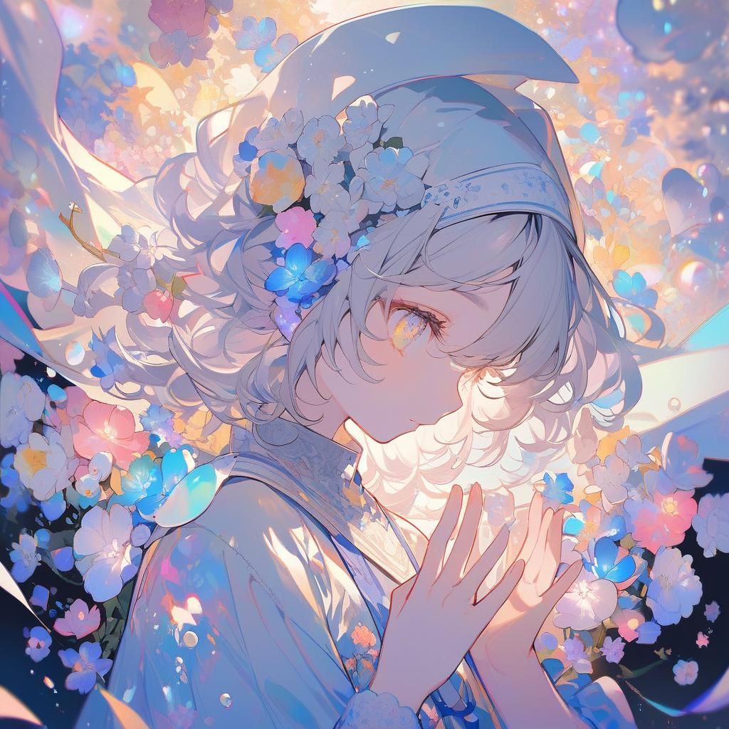 Anime Nun with Flowers and Bubbles