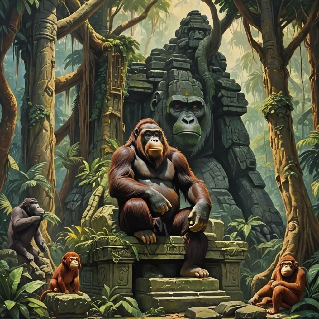 "King Louie Orangutan Sitting On stone Throne Type 4, in his...
