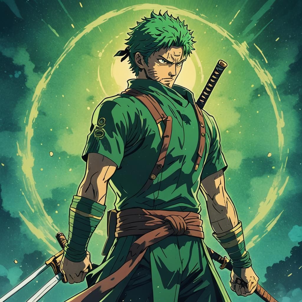 Heroic Ronin Zoro in Cel-Shaded Anime Style