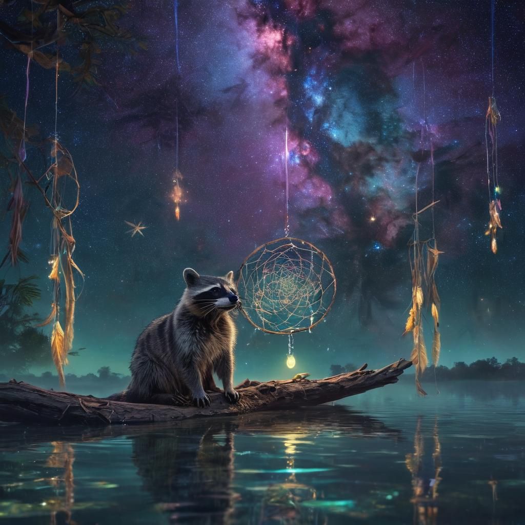 Cosmic Bayou Cowboy: Iridescent Raccoon Ropes Alligator Unde...