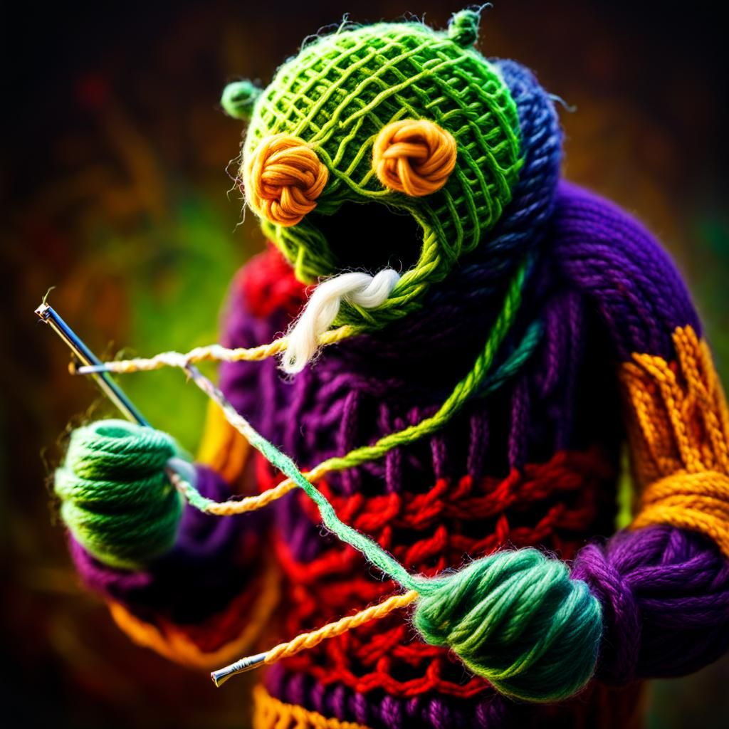Yarn Monster Knitting Sweater in Pop Surrealism Style