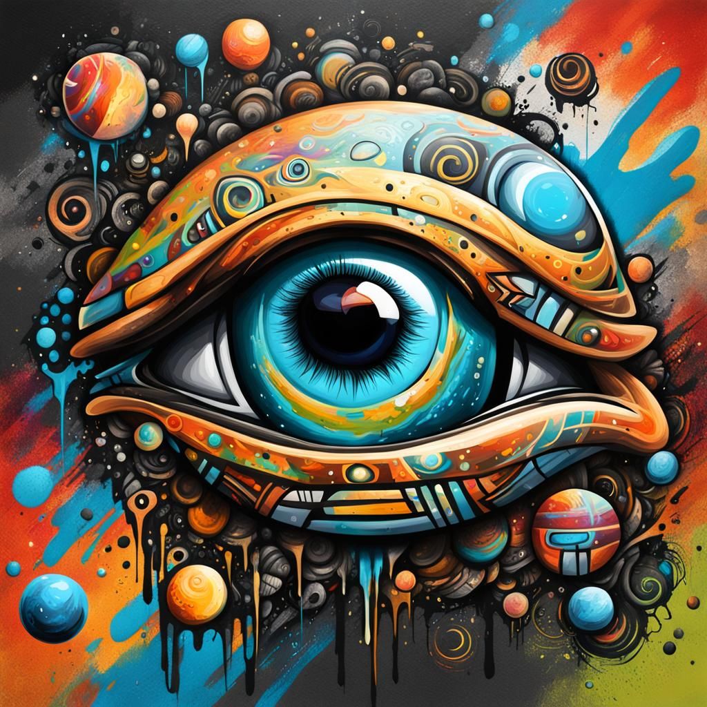 Planetary Eye with Tribal Tattoos in Graffiti Art