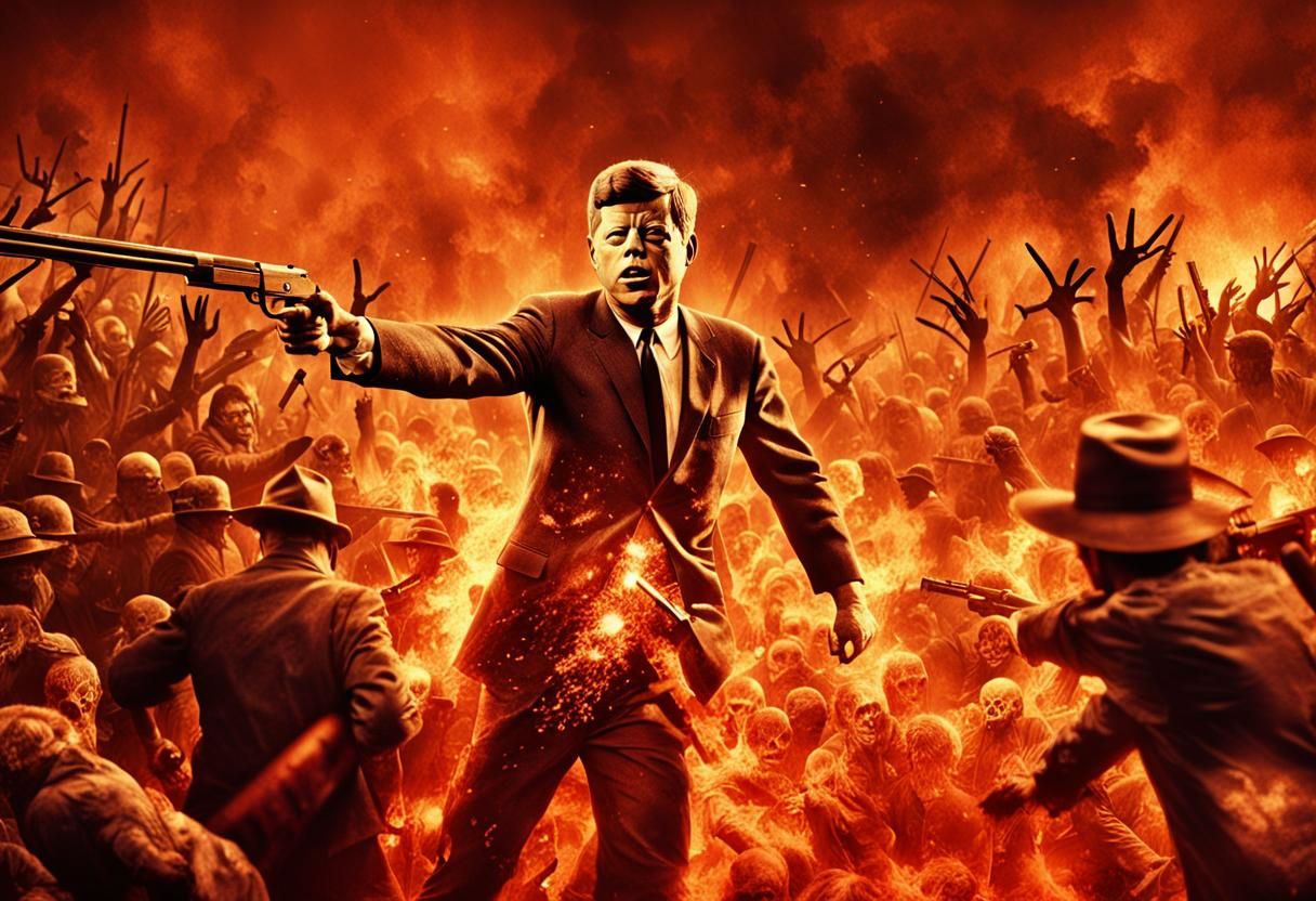JFK vs Zombies in Hell: Hyperrealistic Digital Art