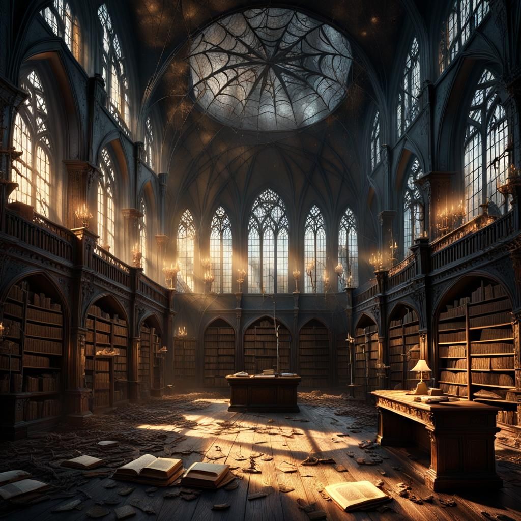 Abandoned Gothic Library in Fantasy Art Style