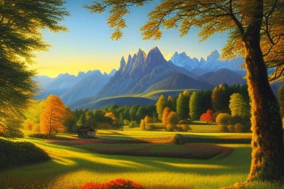 Liechtenstein beautiful realistic scenery in oil painting form