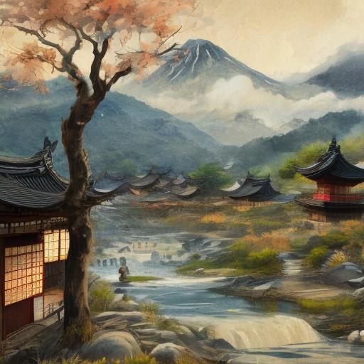 Japanese Princess Distributes Alms: Minimalist Watercolor