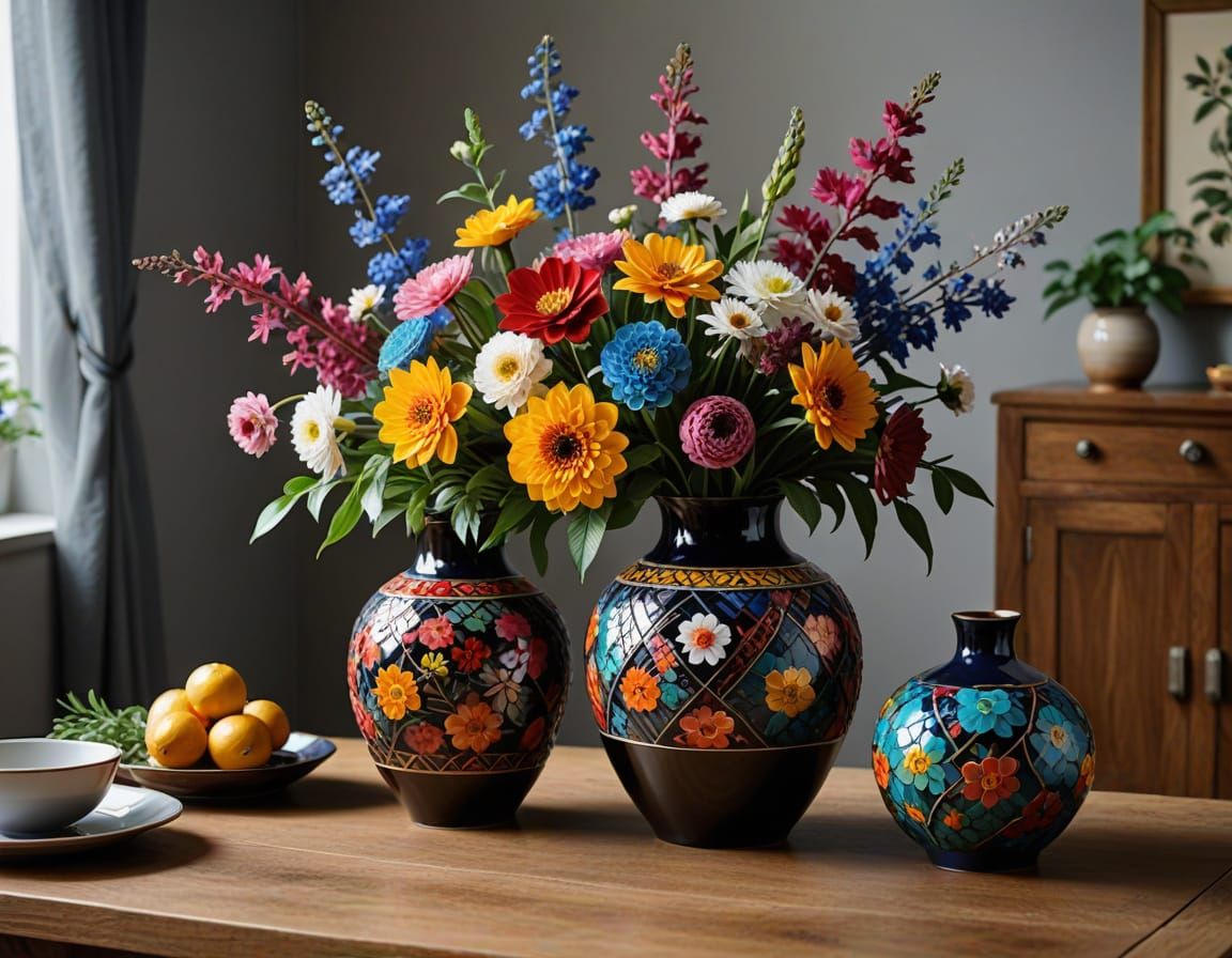 Lacquer-Carved Vase in Country Kitchen