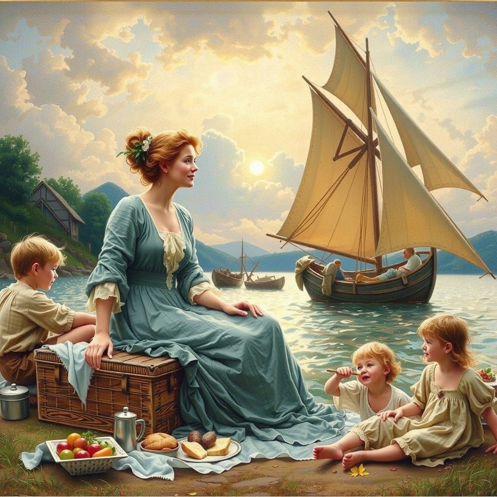 Joyful Picnic Scene in Vibrant Watercolor Style