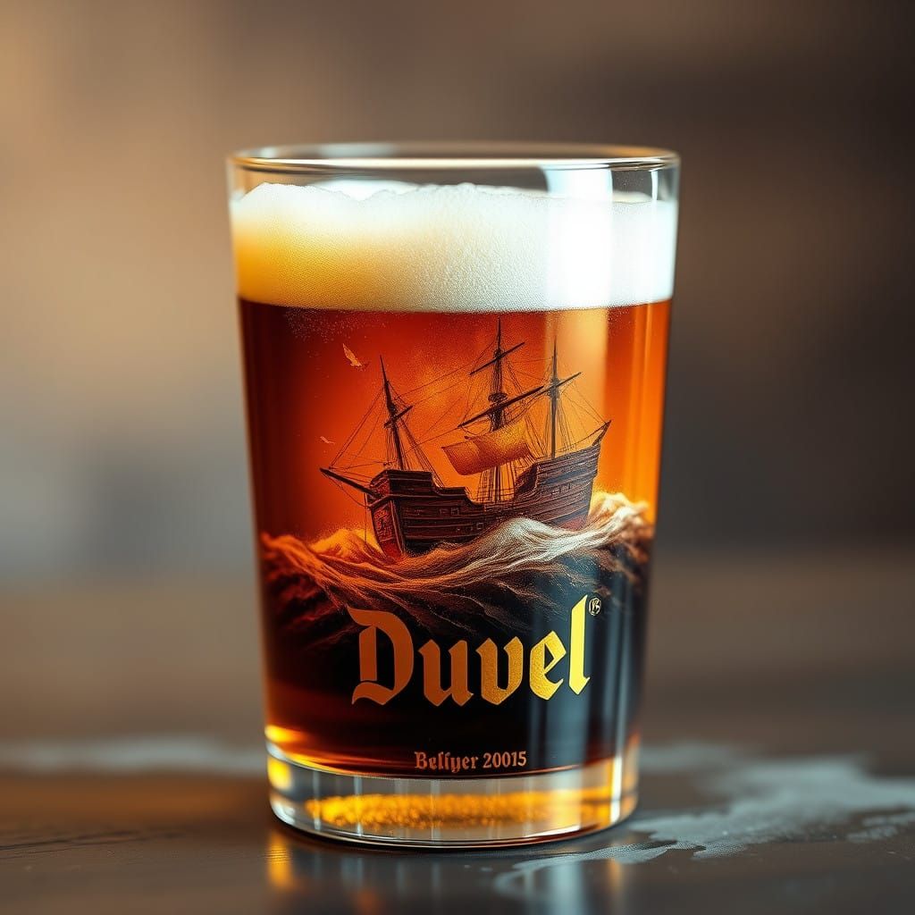 Fantastical Shipwreck in a Glass of Beer, in a Cyberpunk Aes...