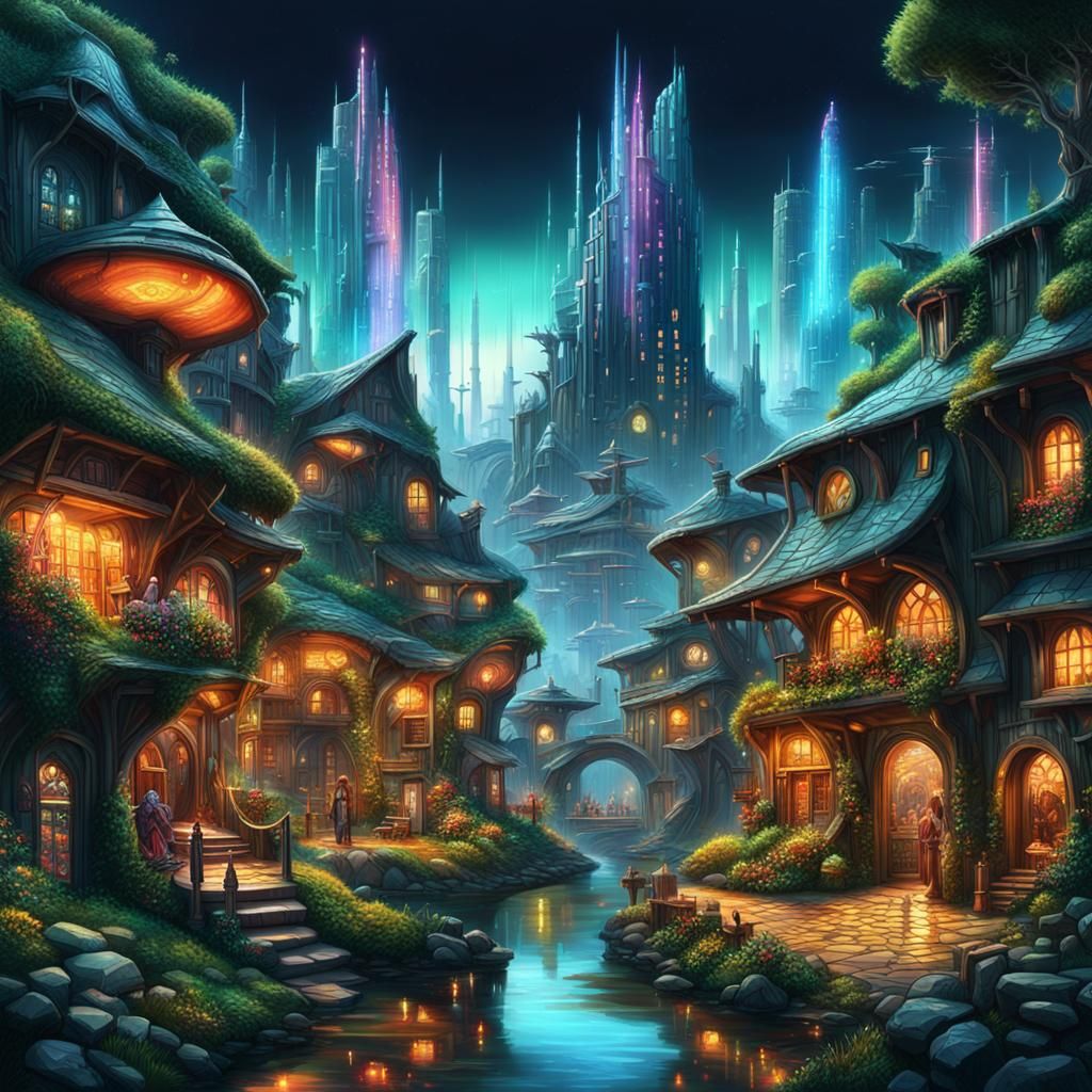 Futuristic City Meets Hobbit Village: A Hyperrealistic Fusio...
