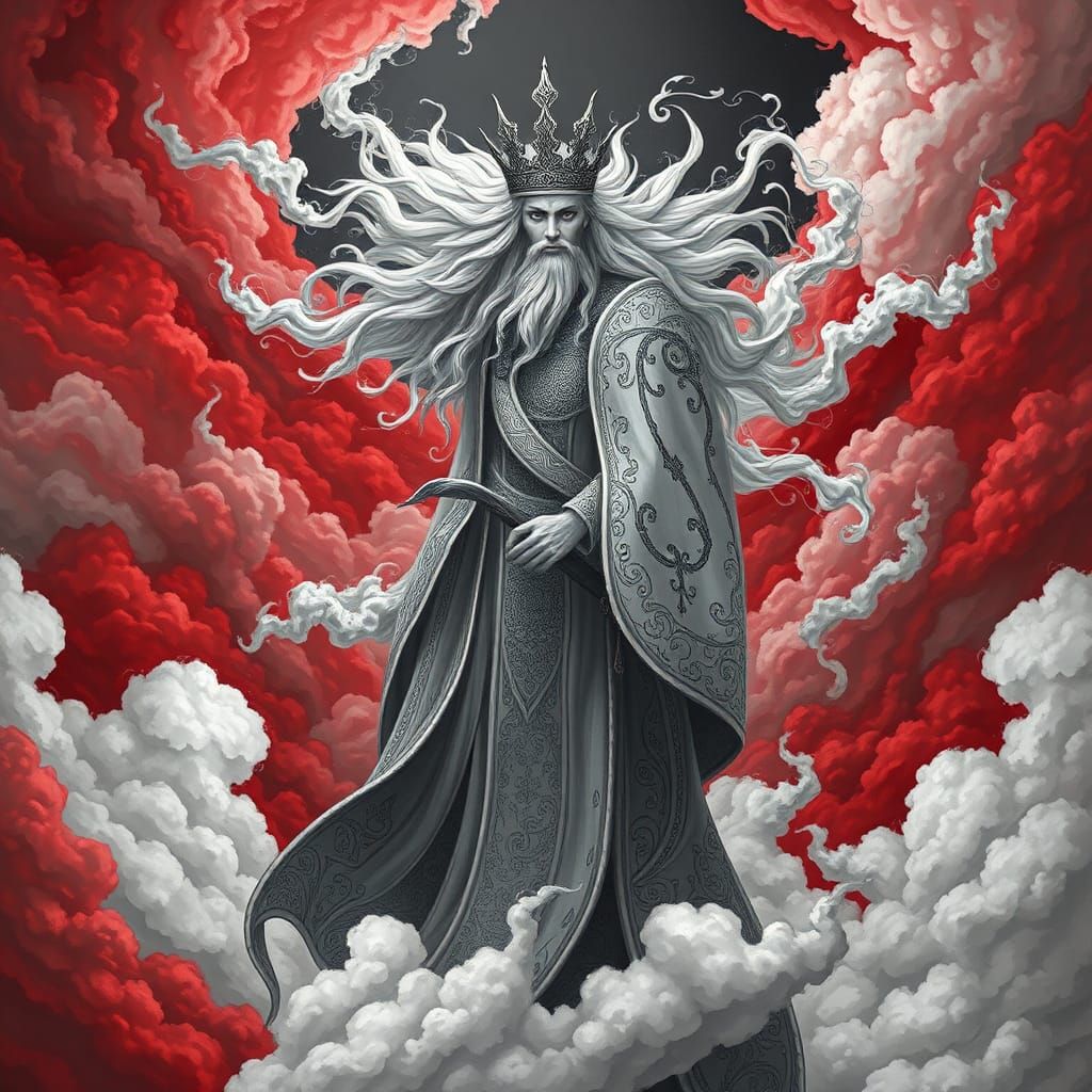 Mystical Man with Zentangle Patterns in Cloudscape