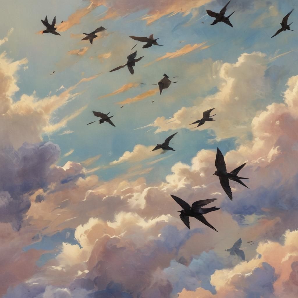 Black Swifts Soaring: A Watercolor Impressionist Masterpiece