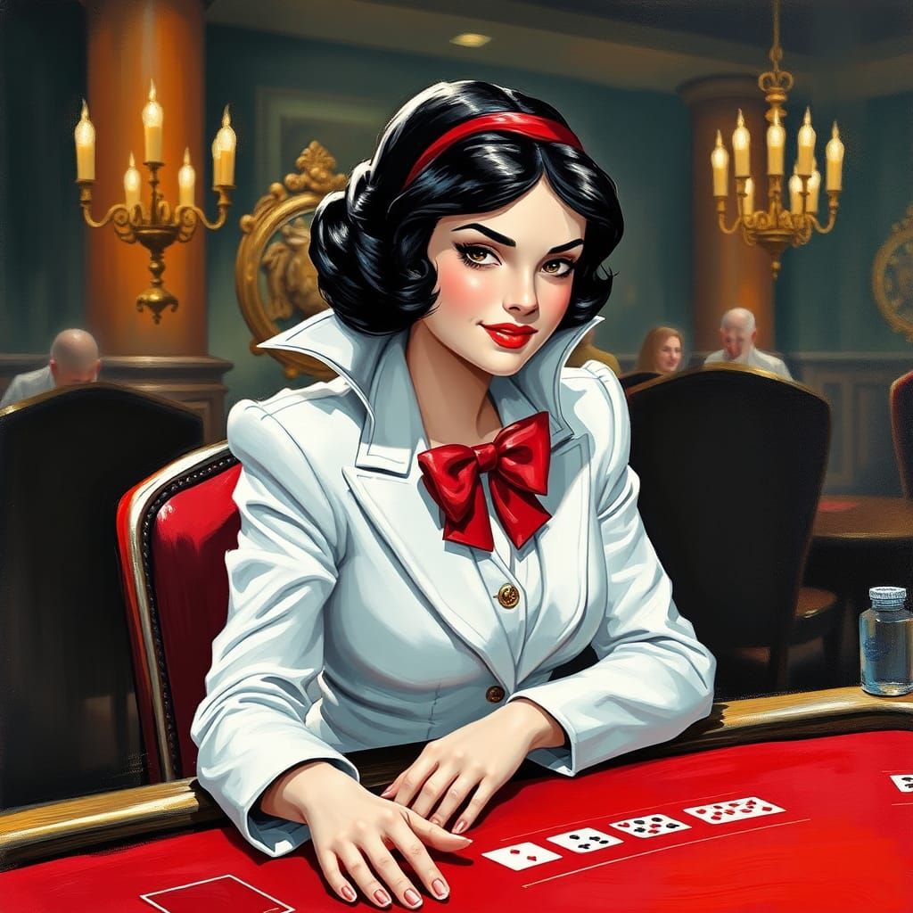 Snow White at Blackjack, Impressionistic Comic Art