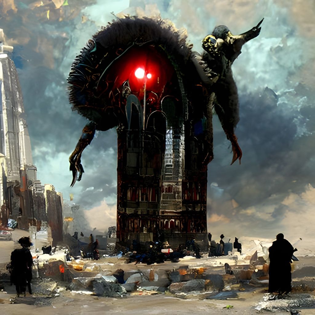 Colossal Fractal Horror in Ruined Cityscape