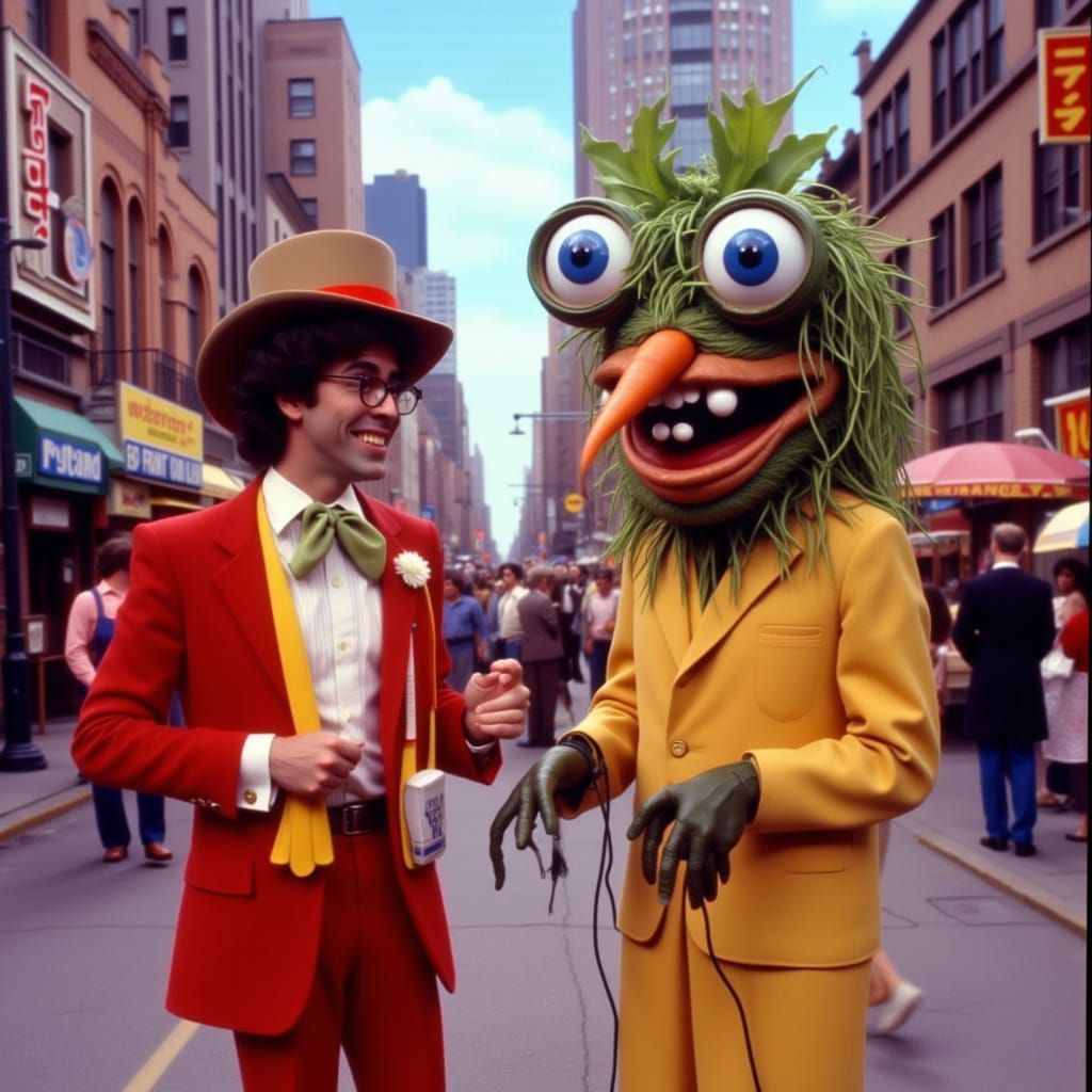 Vegetable Alien Interview in 80s Cartoon Style