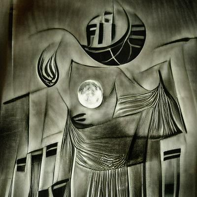 Art Deco Charcoal Drawing: The Moon as a Woman