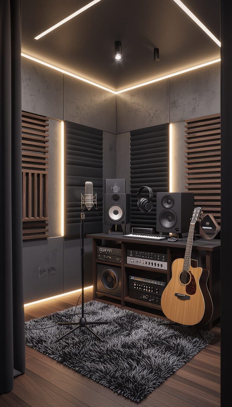 Dark Professional Recording Studio 3D Render