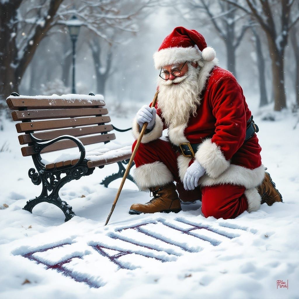 Warm Winter Santa Claus in Plush Red Suit with Luxurious Whi...