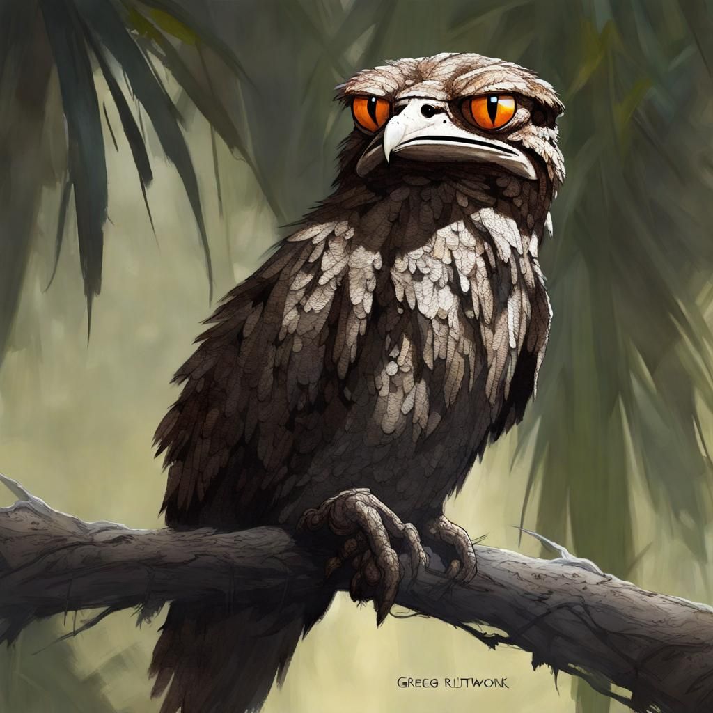 Sinister Great Potoo Bird in Gothic Style