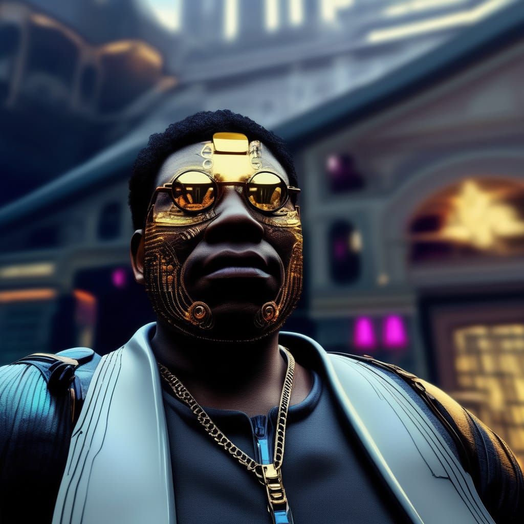 Cyberpunk DJ in Neon Nightclub with Light Painting