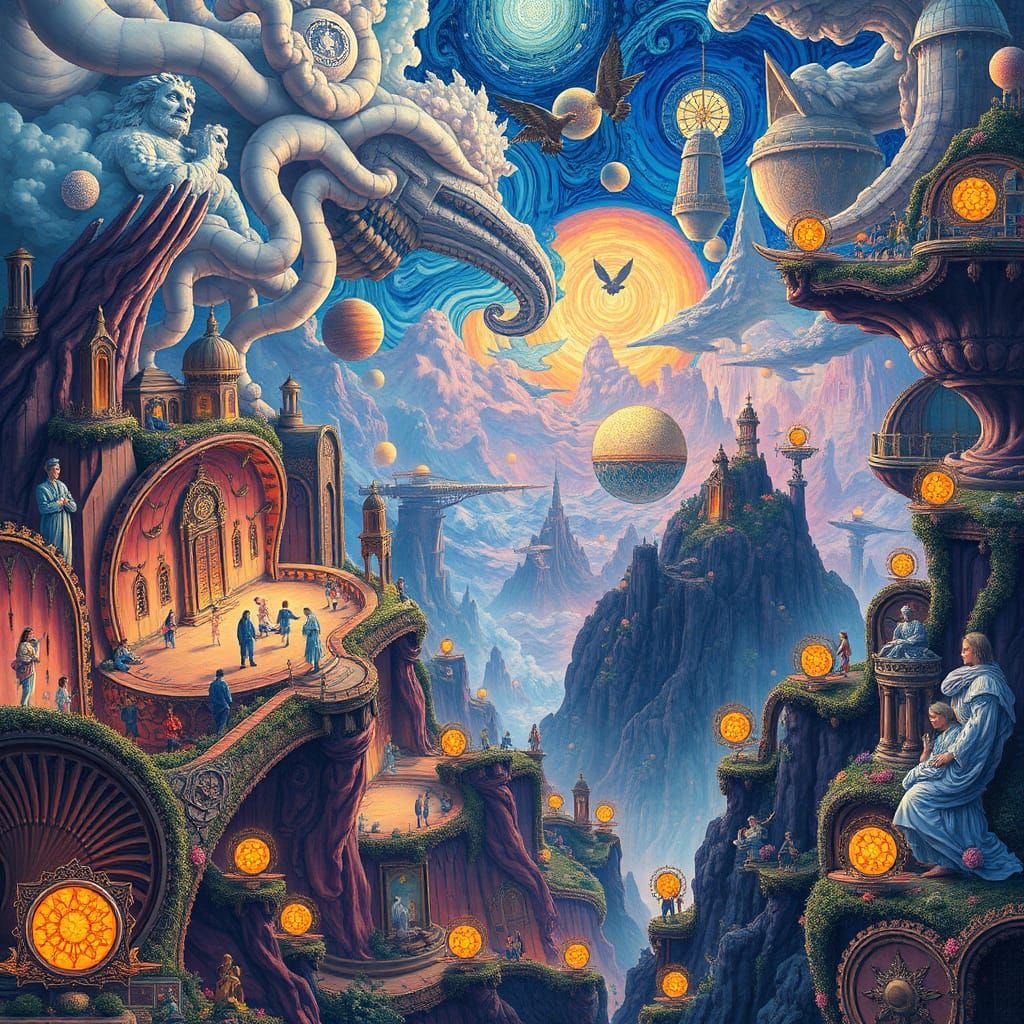 Kaleidoscopic Sci-Fi Landscape in Art Nouveau Style