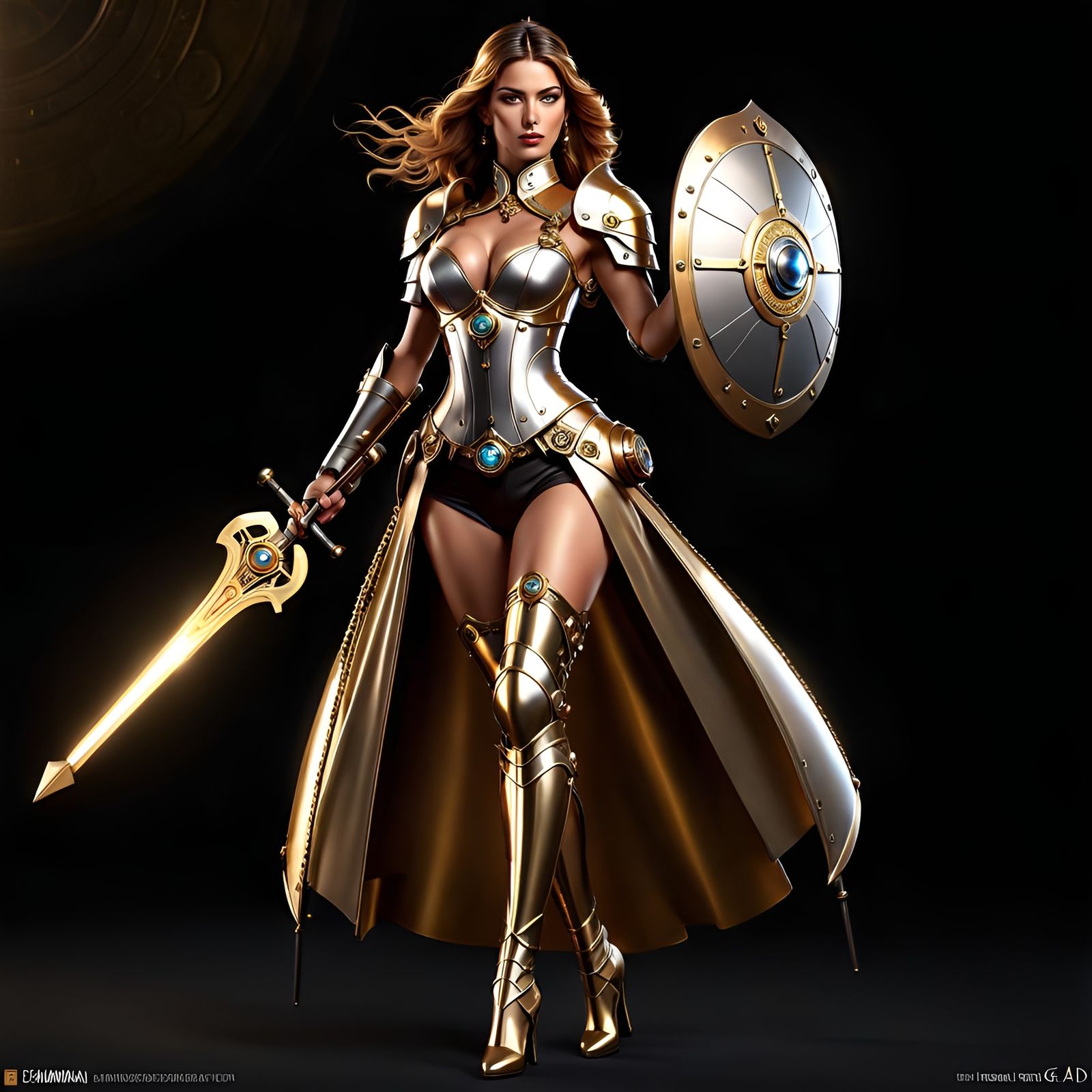 Steampunk War Goddess Portrait with Heater Shield