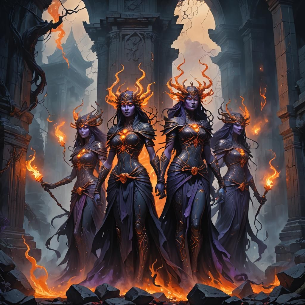 Three Furies in Gothic Temple Concept Art